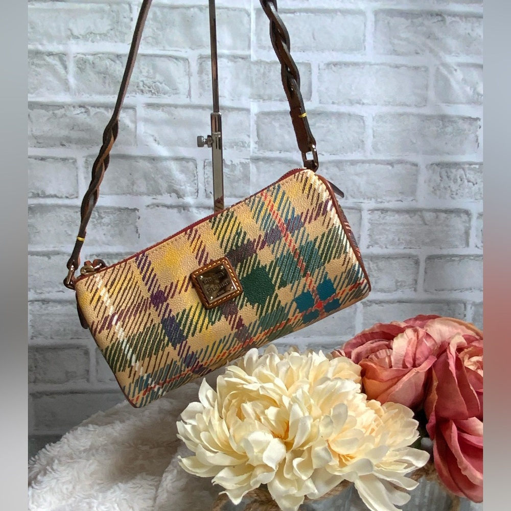 Dooney & Bourke Plaid Shoulder Bag in Cream and Green